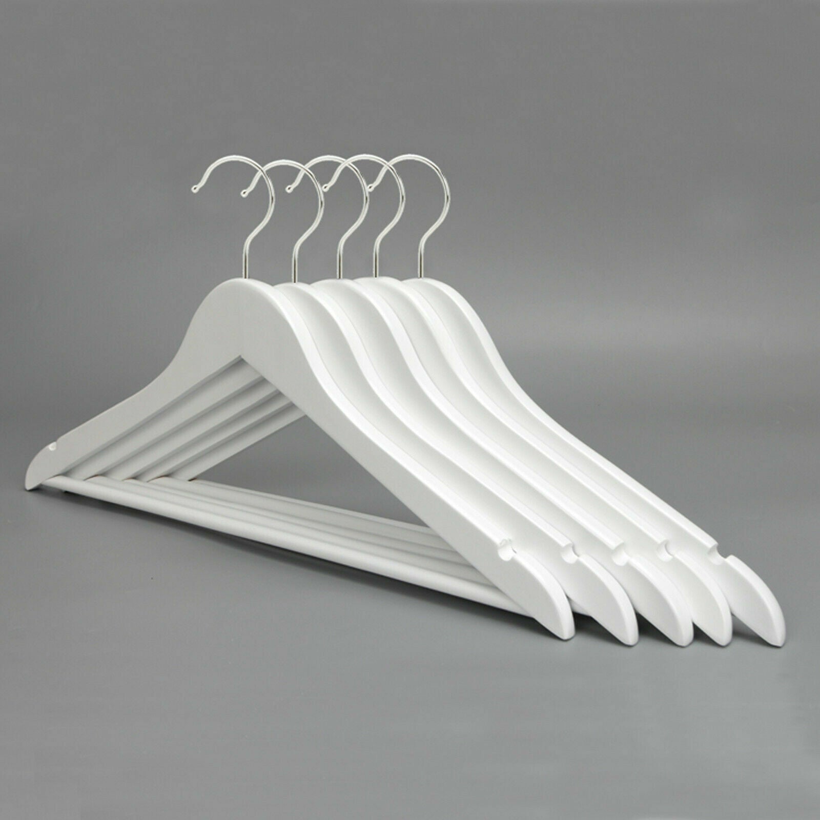 1 - 200 WHITE WOODEN COAT HANGERS SUIT TROUSER GARMENT CLOTHES COAT HANER BAR