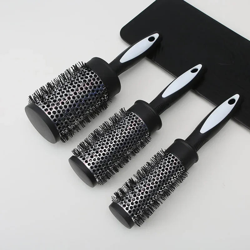 Hair Styling Hair Brush Nylon Comb Cylinder Curly Hair Rolling Comb Thermal Aluminum Tube Round Barrel Comb Curly Tool